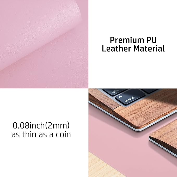 Aothia Leather Desk Pad Protector, Mouse Pad, Office Desk Mat, Non-Slip PU Leather Desk Blotter, Laptop Desk Pad, Waterproof Desk Writing Pad for Office and Home (36" x 17", Fairy Pink)