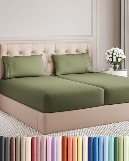 Split King Size 5 Piece Sheet Set - Comfy Breathable & Cooling Bed Sheets Set - Hotel Luxury Bedding for Women, Men, Kids, Teens, Boys & Girls - Deep Pockets and Wrinkle Free - Oeko-Tex - Sage Green
