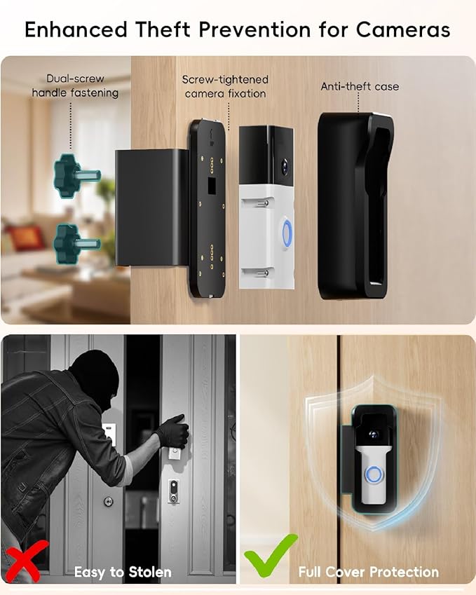 ZUMIMALL Anti-Theft Video Doorbell Mount, No-Drill Doorbell Mounting Bracket for Houses, Apartments, Businesses, Easy Installation, Suitable for Most Doorbells