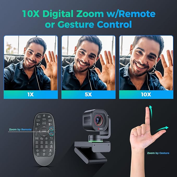 Angetube TrackCam 4K Webcam for PC/Mac - AI Tracking USB 3.0 Streaming Camera with Remote Control, Gesture Control, PTZ, HDR, Microphones, Web Camera for Desktop Computer, Laptop, Meeting, Video Call
