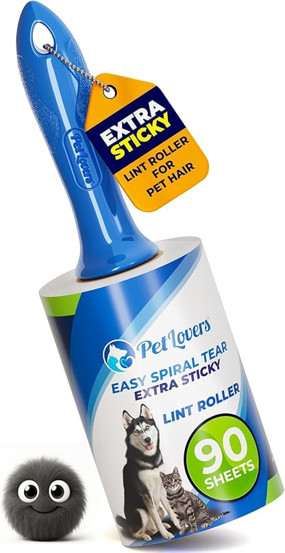 PetLovers Extra Sticky Lint Roller Single Unit 90 Sheets for Pet Hair Removal, Dog and Cat Lint Remover (1 Pack)
