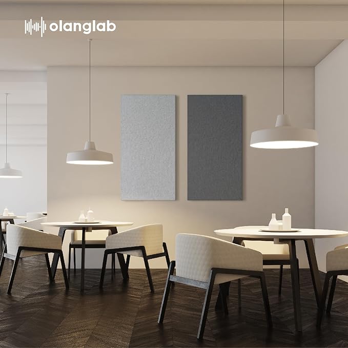 Olanglab Sound Absorbing Acoustic Wall Panels 2 Pack, 2'' 24''x48'' Fiberglass Sound Dampening Panels, Large Fabric Wrapped Sound Proof Panels for Walls (Light Gray)