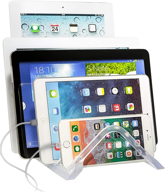 Prosumer's Choice Universal 5 Tablet and Smartphone Charging Organizer Rack Desktop Stand Holder | for Home or Office Supplies | Tablet Divider Stand - Clear