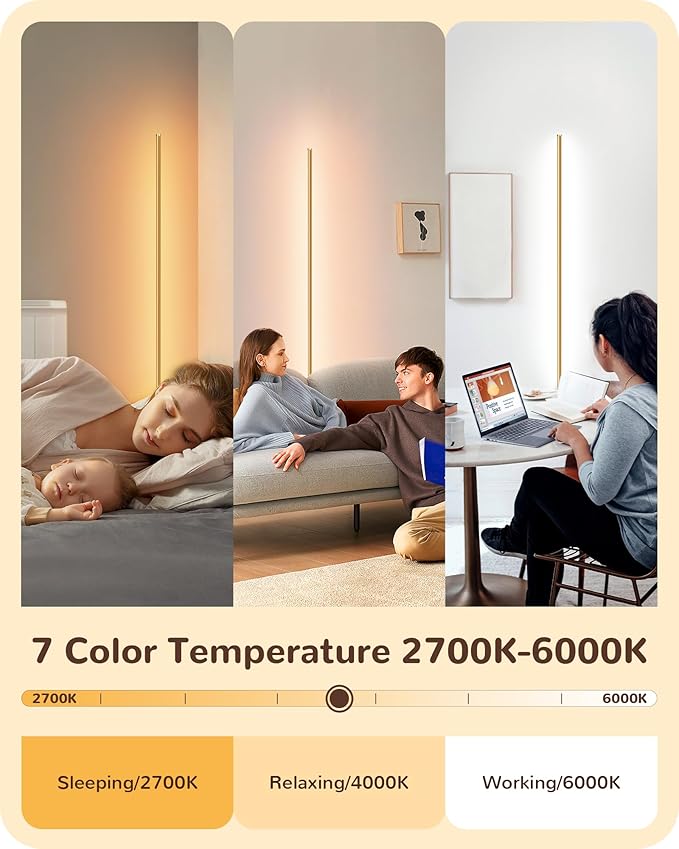 EDISHINE LED Corner Floor Lamp, Set of 2 Minimalist Dimmable Light with Remote, 57.5" Tall Standing Lamp for Living Room, Bedroom, Home Office, 7 Color Temperature 2700-6000K (Gold)