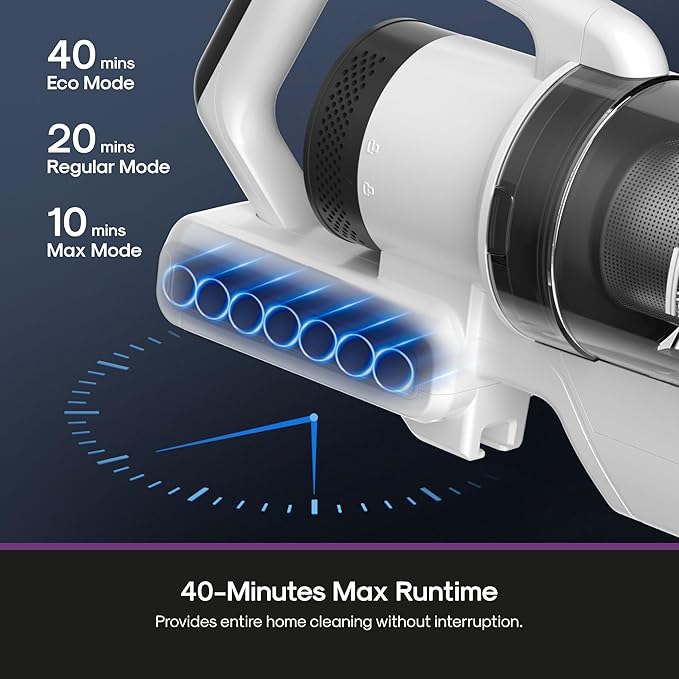 Eureka Cordless Vacuum Cleaner, Anti-Tangle Brushroll, Rechargeable Stick Vacuum, Lightweight for Carpet, Hard Floor, Pet Hair, White NEC280WH