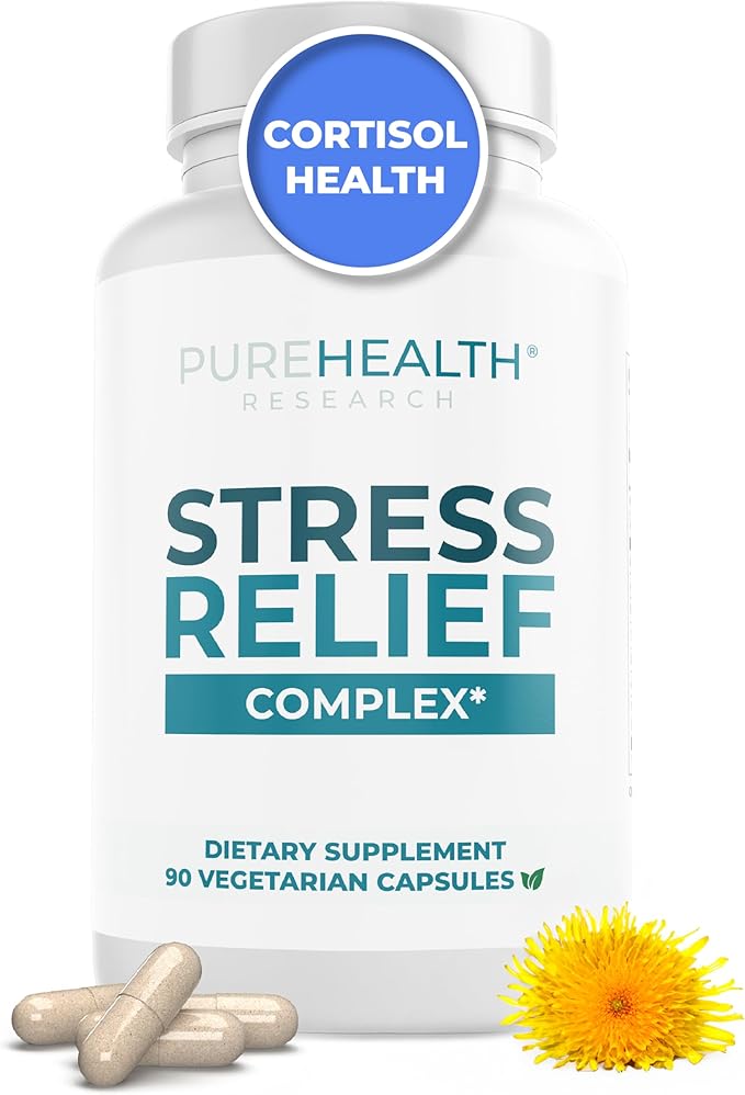 PUREHEALTH RESEARCH Stress Release Complex - Mood Support Supplement for Women & Men - Helps With Occasional Stress & Relaxation - With Ashwagandha, L Theanine, Lemon Balm, Niacin & More - 90 Capsules