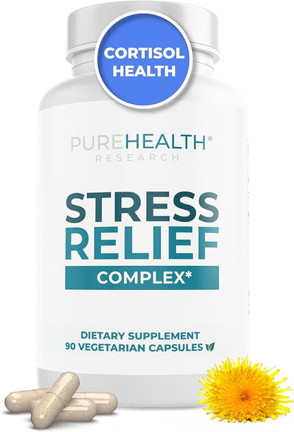 PUREHEALTH RESEARCH Stress Release Complex - Mood Support Supplement for Women & Men - Helps With Occasional Stress & Relaxation - With Ashwagandha, L Theanine, Lemon Balm, Niacin & More - 90 Capsules