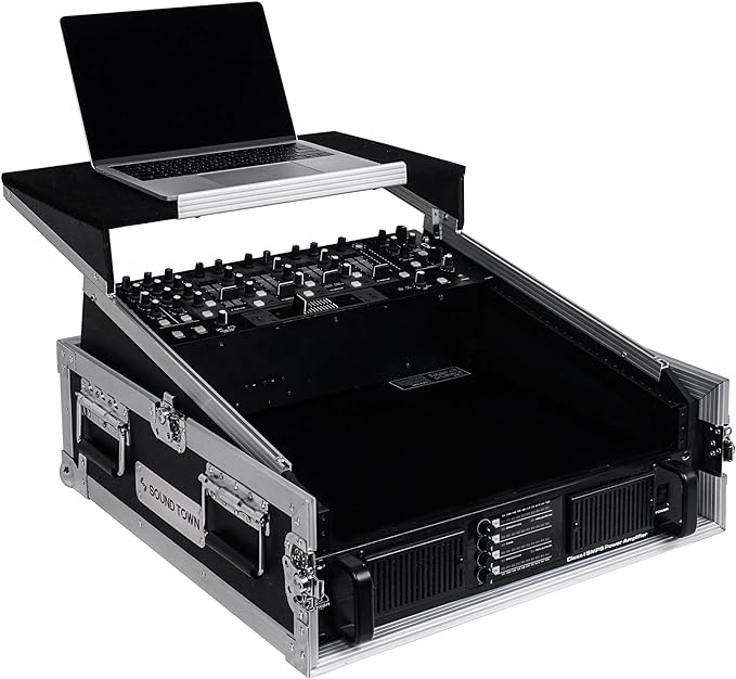 Sound Town 2U Glide Style Rack Case with 11U Slant Mixer Top, 20.7” Rackable Depth and Laptop Platform - Pro Tour Grade (STMR-2ULT)