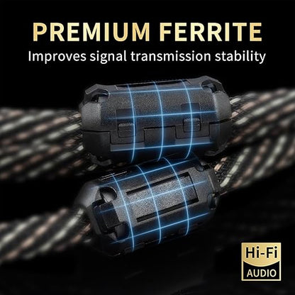 Audiophile HiFi Audio Cable–3.5mm to 3.5mm,6N OFC Core,24K Gold-Plated Plugs,with Nylon Braid,AUX Cable,Compatible with Phone,MP4,Speakers,Amplifiers,TV(1.64ft/0.5m)