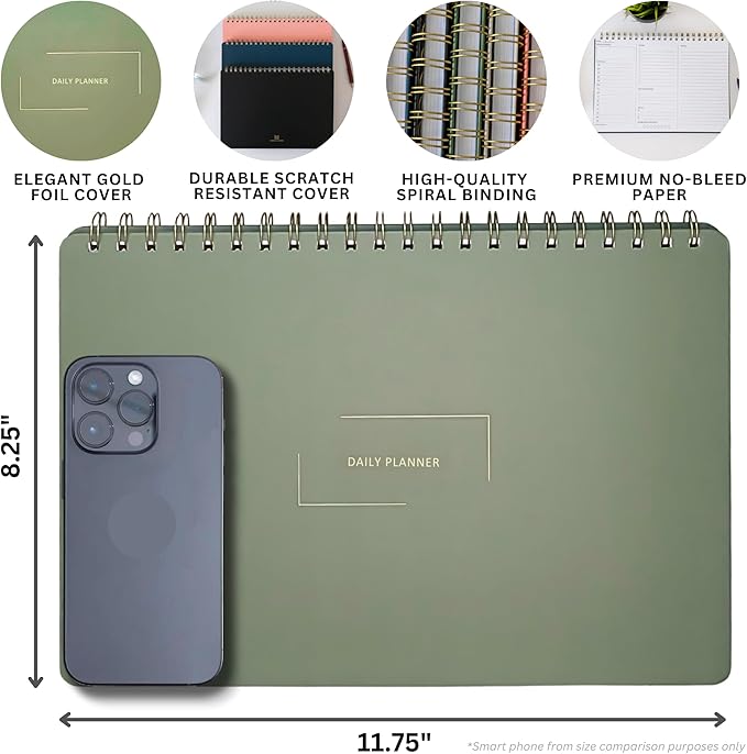| Durable & Sleek | Undated Daily and Weekly Planner | 8.25" x 11.75" | To Do List Notebook for Work | Simple Design | Multiple Layouts | Planner and Notebook in One (Rust, Daily Planner - Landscape)