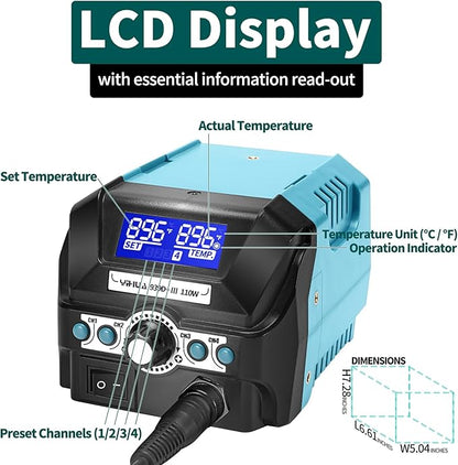 YIHUA 939D+ III EVO Digital Soldering Iron Station Kit 110W High Power with LCD display, 4 Memory Channels, Sleep Mode, Digital Calibration, Solder Wire, Helping Hands, Magnifier, 3 Soldering Tips