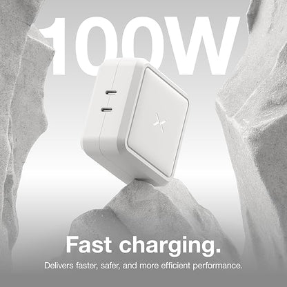 NOCO XGrid X100: 100W USB-C Charger – Dual Port GaN Power Adapter with PD 3.0, QC 4.0+, and PPS – Fast Charging with Smart Power Distribution – Foldable Wall Plug, UL Listed