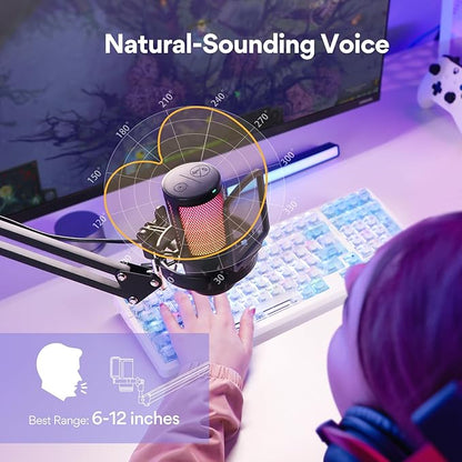 MAONO Gaming USB Microphone, Noise Cancellation Condenser Mic with Mute, Gain, Monitoring, Boom Arm Mic for Streaming, Podcast, Twitch, YouTube, Discord, PC, Computer, PS4, PS5, Mac, GamerWave DGM20S