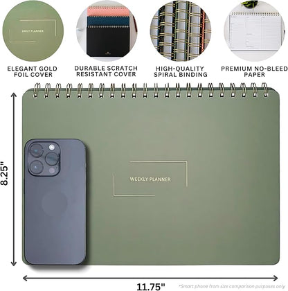 | Durable & Sleek | Undated Daily and Weekly Planner | 8.25" x 11.75" | To Do List Notebook for Work | Simple Design | Multiple Layouts | Planner and Notebook in One (Rust, Weekly Planner - Landscape)