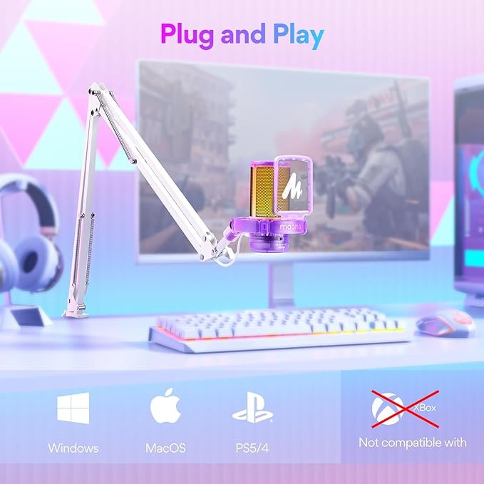 MAONO USB Gaming Microphone with Noise Cancellation, RGB Condenser Microphone for Streaming, Podcasts, Twitch, YouTube, Discord, PC, Computer, Mac, PS4, PS5, DGM20S Purple