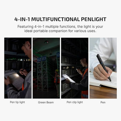 OLIGHT O'Pen 3 EDC Pen Light,120 Lumens with Green Beam, Red and White, USB-C Rechargeable LED Flashlight for Office, Writing, Presentation, Outdoor Uses, Professional Business Gift(Black)