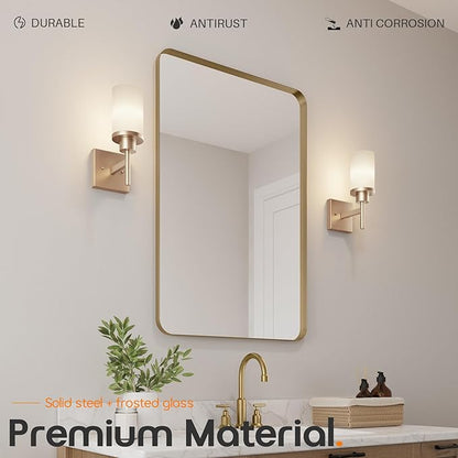 AONEON Vanity Lighting Fixtures with White Frosted Glass Champagne Bronze Wall Lamp Over Bathroom Mirror for Bedroom, Living Room, Washroom Porch T001CPG-L1