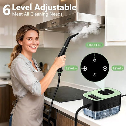 Steam Cleaner, Portable Steamer for Cleaning with 16pcs Accessories, 6-Level Adjustable, 15s Heat-Up, Handheld Steam Cleaner for Home for Tile, Grease, Dirt, Grout, Car Detailing, Green
