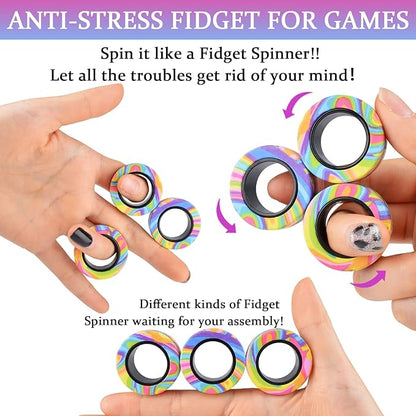 Cevioce 3Pcs Magnetic Rings Fidget Toy Set, Idea ADHD Anxiety Magnetic Fidget Toys Adults Fidget Spinner Rings for Relief, Valentines Day Gifts for 8+ Year Old Teen Boy Girl Easter Basket Stuffers C