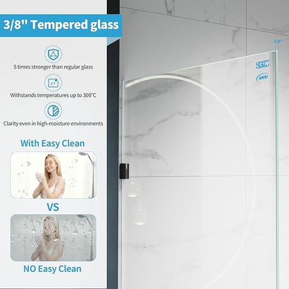 Shower Glass Panel, 36" W x 76" H Fixed Shower Screen Panel with 3/8"(10mm) SGCC Clear Tempered Glass, Frameless Walk in Shower Door for Bathroom (Matte Black, 36" W x 76" H)