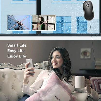 Tosima W3 Window Cleaning Robot - Dual Direction Auto-Spray Smart Window Cleaner with Triple Safety System, Smart Navigation, Remote Control, for All Smooth Surfaces, with 12 Rags, Black