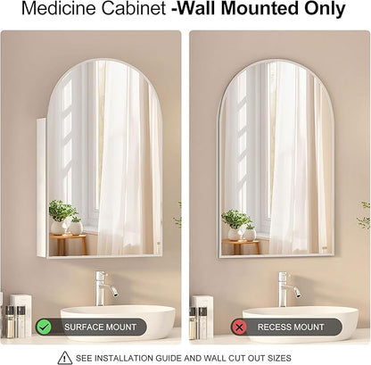 Arched Medicine Cabinet with Mirror,Brushed Nickel Mirror Cabinet with Storage,Adjustable Shelves, Wall Mounted Only, Modern Bathroom Storage,20x32 Inch