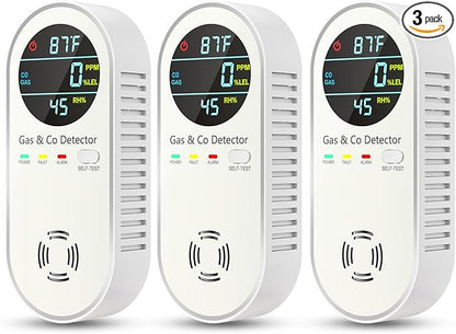 NICGOL 4-in-1 Combination Carbon Monoxide Detectors & Natural Gas Leak Detector - Carbon Monoxide Detectors Plug in - Dual Sensor Gas & Co Detector - Temperature & Humidity Detectors (3 Packs)
