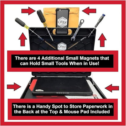 The OmniShelf Magnetic Portable Workstation + Toolbox, Computer & Laptop Stand, Multimeter Case, Utility Shelf w/ 40 lb Capacity, Hands Free Workstation Attaches to HVAC, Trucks & More (3 Count)