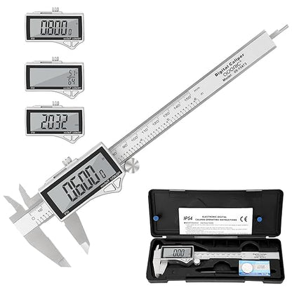 Adoric Digital Caliper, Caliper Measuring Tool Stainless Steel Vernier Caliper Digital Micrometer with Large LCD Screen, Easy Switch from Inch Metric Fraction, 0-6" Caliper Tool for DIY/Household