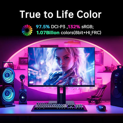 KTC 27" 4K UHD 144Hz Gaming Monitor - Fast IPS Panel 160Hz 1ms GTG, HDR400 132% sRGB, HDMI2.1/DP1.4, VESA Mount, Height/Tilt/Pivot/Swivel Stand, Vertical Monitor Ideal for Gamers, Designers