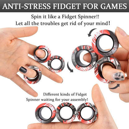 Cevioce 3Pcs Magnetic Rings Fidget Toy Set, Idea ADHD Anxiety Magnetic Fidget Toys Adults Fidget Spinner Rings for Relief, Valentines Day Gifts for 8+ Year Old Teen Boy Girl Easter Basket Stuffers B
