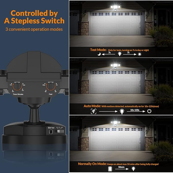 LEPOWER 1600LM LED Solar Security Lights Motion Outdoor, 5500K White Light, IP65 Waterproof Outdoor Flood Solar Light for Yard, Garage（Black）