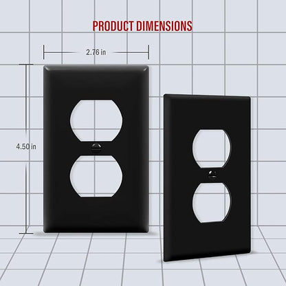 ENERLITES Duplex Receptacle Outlet Wall Plate, Size 1-Gang 4.50" x 2.76", Unbreakable Polycarbonate Thermoplastic, UL Listed, 8821-BK-10PCS, Black (10 Pack)