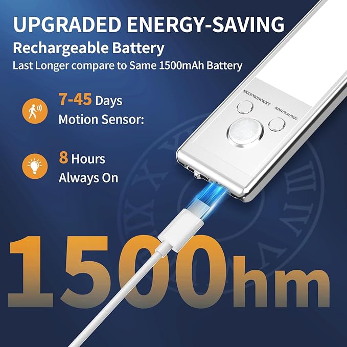Under Cabinet Lights,76 LED Operated Motion Sensor Light Indoor,1500mAh USB Rechargeable Closet Lights, 4 Pack Magnetic Dimmable Closet Lights，Wireless Under Counter Lights for Kitchen, Stairs