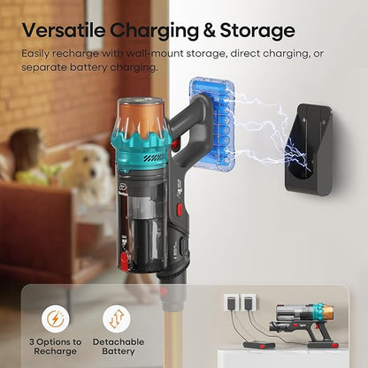ElecKeys Cordless Vacuum Cleaner, 600W 50KPA 70Mins Self-Standing Vacuum Cleaners for Home, Stick Vacuum with Touch Screen, Upgraded Anti-Tangled Vacuum Cordless for Pet Hair, Floors, Carpets, Gold