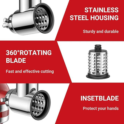 Stainless Steel Slicer Shredder Attachment for KitchenAid Stand Mixer, Salad Machine with Vegetable Slicer, Salad Maker, Grinding Powder, Cheese Grater by Cofun