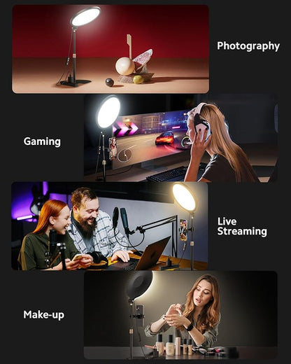 Ring Light with Stand for Zoom Meetings, 360° Rotate 10.5" Zoom Lighting for Computer Video Conference Light Desk Light, Full-Screen LED Lighting with Phone Holder for Live Streaming, Video Call