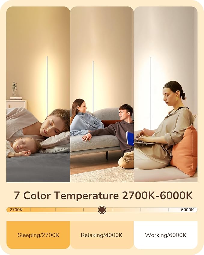 EDISHINE Minimalist LED Corner Floor Lamp with Remote, Set of 2 Modern Dimmable Mood Light, 57.5" Tall Floor Lamp for Bedroom, Living Room, 7 Color Temperature 2700-6000K, (White)