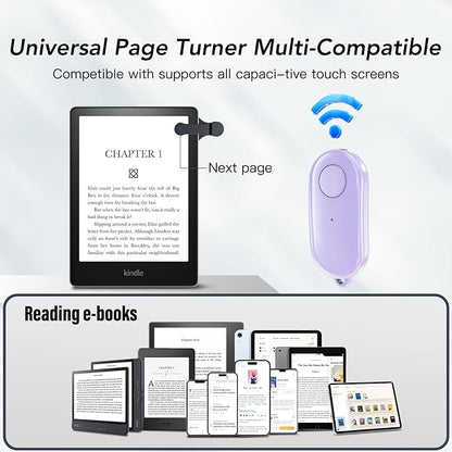 Remote Control Page Turner for Kindle Paperwhite Oasis Kobo eReaders,Kindle Clicker Page Turner Accessories for iPhone,iPad, Android Tablets Reading Novels,Camera Video Record&Shutter Selfie (Purple)