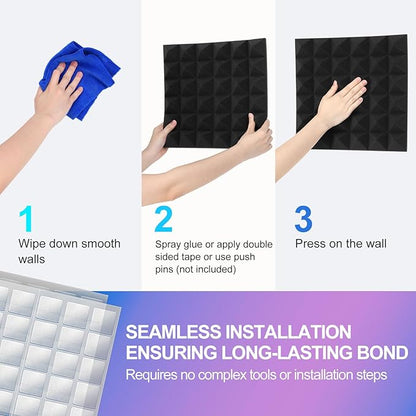 JBER Acoustic Sound Foam Panels, 24 Pack 2" X 12" X 12" Red and Black Soundproofing Treatment Studio Wall Padding Sound Absorbing Fireproof Pyramid