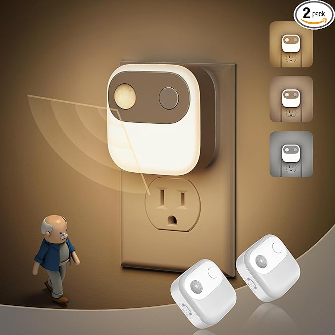 JandCase Motion Sensor Night Light, Night Lights Plug into Wall 2 Pack, 3000K/4000K/5000K Motion Activated Night Light, Light Sensor & Motion Sensor Nightlight for Bedroom, Stairs, Hallway