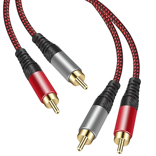 Tiierzon RCA Cable 40Ft,2Rca Male to 2-RCA Male Audio Stereo Subwoofer Cable [Hi-Fi Sound] Nylon-Braided Auxiliary Audio Cord for Home Theater, HDTV, Amplifiers, Hi-Fi Systems,Speakers and etc (40Ft)