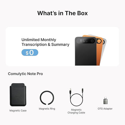 Comulytic Note Pro AI Voice Recorder, Unlimited Transcribe & Summarize, One Tap Recording Device with AI Note Taking, Support 113 Languages, 64GB, Audio Recorder for Calls, Meetings, Lectures, Black
