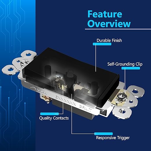 LIDER Black Minimalist Decorator Switch, Frameless Light Switch, On/Off Rocker Switch, Single Pole, Residential Grade, 3 Wire,15A 120-277VAC