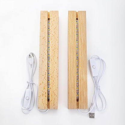 ZEERSHEE 2 Pcs 9.4 Inch Wooden Rectangle LED Light Display Pedestal for Acrylic and Plexiglass Crystal Glass Resin Night LED Light Lamp Base with USB Switch(Warm Light)