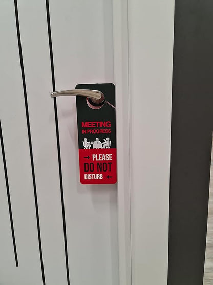 Business Design, Meeting In Progress Do Not Disturb Door Hanger Sign, 2 Pack, Double Sided, Ideal for Offices, Online Sessions and Meetings, Online Classes, Home Offices, Counseling
