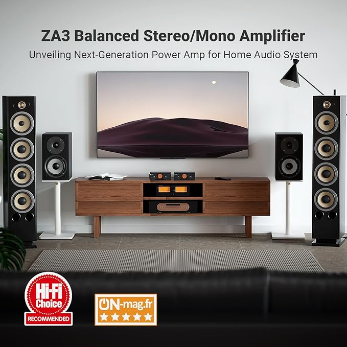 Fosi Audio ZA3 Balanced Stereo Amplifier Home Audio Component Mini 2 Channel Mono Amp TPA3255 for Subwoofer Desktop Home Theater Bookshelf Tower Floorstanding Passive Speakers with 48V Power Supply