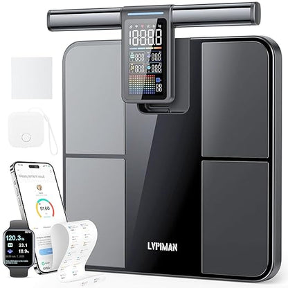LVPIMAN Smart Scale for Body Weight and Fat,BMI,Muscle Mass 57 Body Composition Measurement,8 Electrodes Digital Bathroom Scale,with 5.25-inch VA Color Screen on Retractable Handle,485lbs