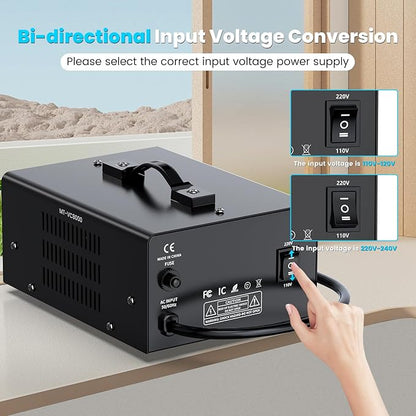 8000W Voltage Converter Transformer(110V to 220V or 220V to 110V) Step Up/Down Converter 110/120 Volt - 220/240 Volt w/US Power Cord,Circuit Breaker Protection, LCD Screen Display