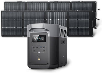 EF ECOFLOW Solar Generator DELTA 2 Max 2048Wh with 2x220W Solar Panel, LFP Battery Portable Power Station, Up to 3400W AC Output, AC + Solar Fast Dual Charging Full Charge in 1 Hr For Camping RV